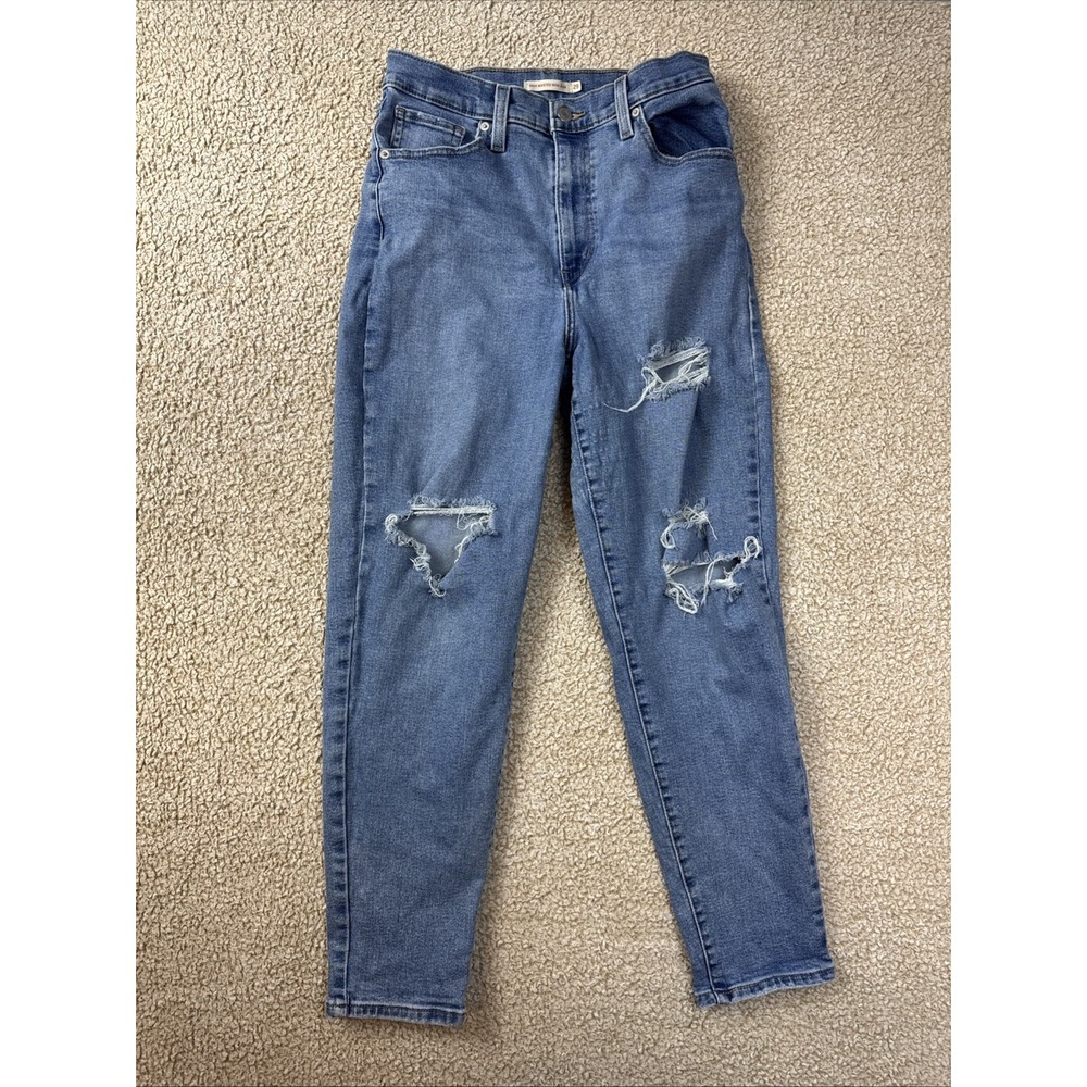 Levi's High Waisted Mom Jeans Retro Medium Wash Denim Distressed 29x28